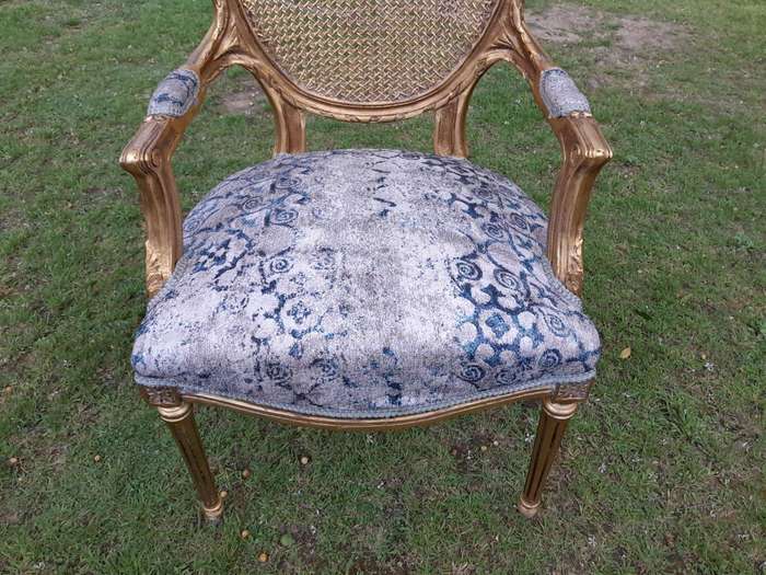 A Pair of 20th Century French Style Rattan-Back Gilded Arm Chairs