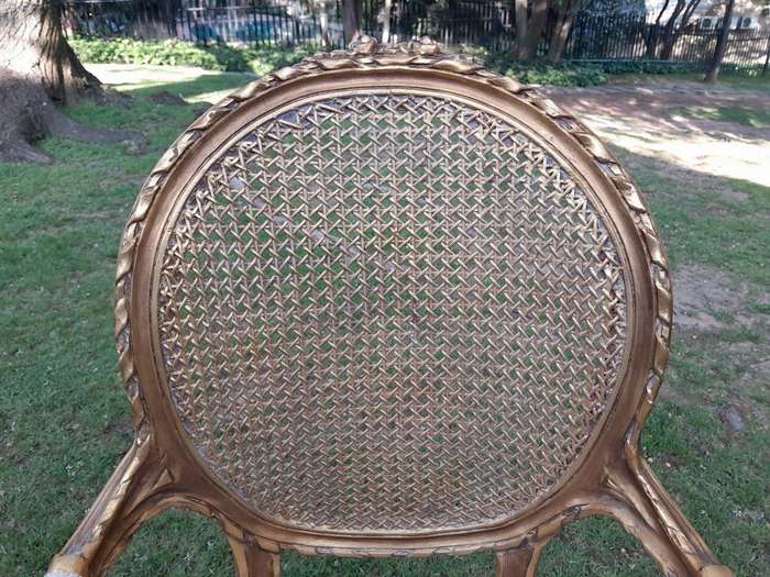 A Pair of 20th Century French Style Rattan-Back Gilded Arm Chairs