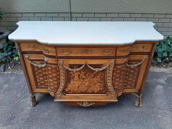 A French Louis XVI Style Server with Marble Top & Brass Ormolu Mounts