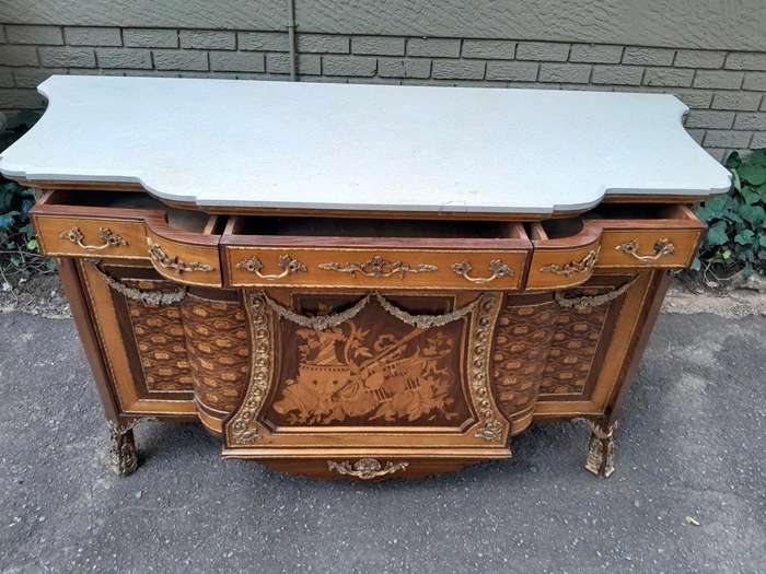 A French Louis XVI Style Server with Marble Top & Brass Ormolu Mounts