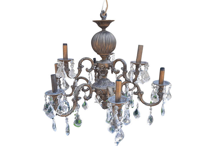 A 20th Century French Style Brass and Crystal Chandelier