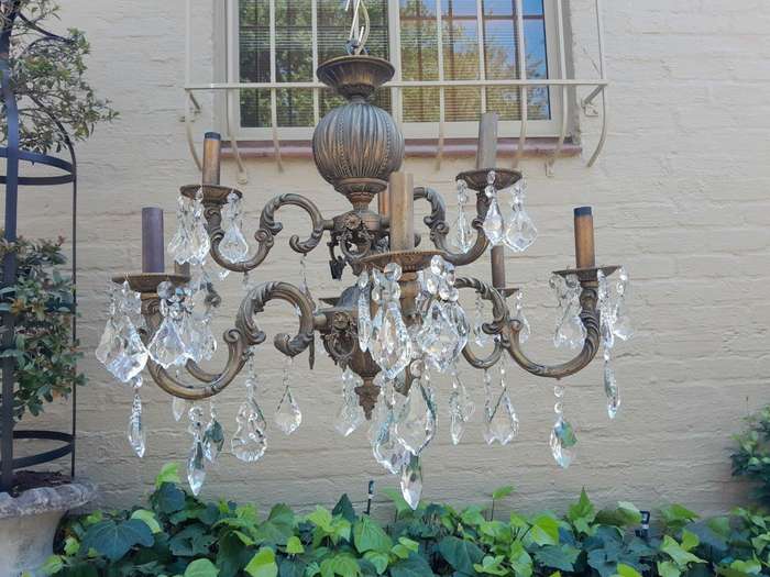 A 20th Century French Style Brass and Crystal Chandelier