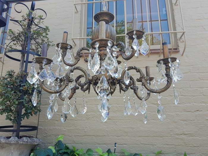 A 20th Century French Style Brass and Crystal Chandelier
