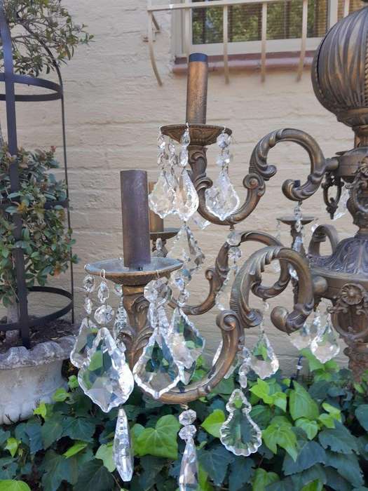 A 20th Century French Style Brass and Crystal Chandelier