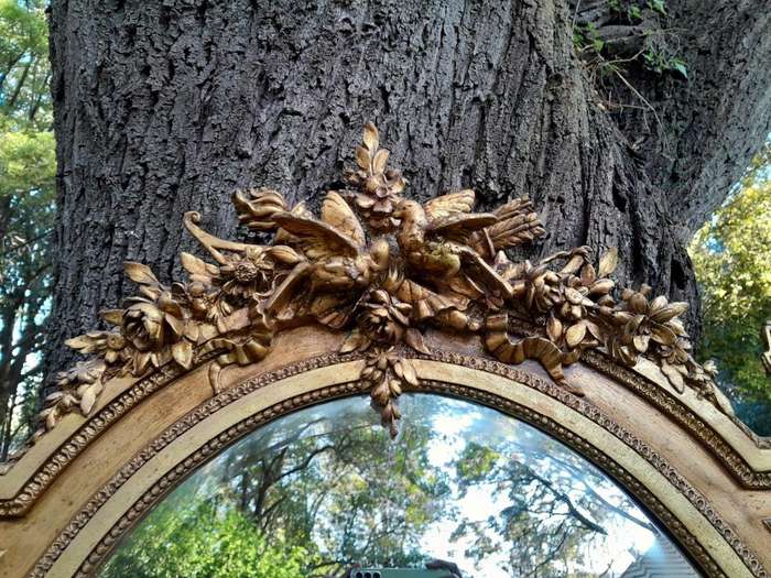 A French Rococo Style Ornately Carved and Gilded Bevelled Mirror