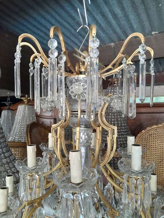 A 20th Century Large French Style Brass And Crystal Chandelier