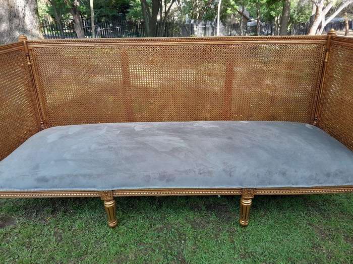 A 20th Century French Style Carved And Hand Gilded Rattan Day Bed / Settee