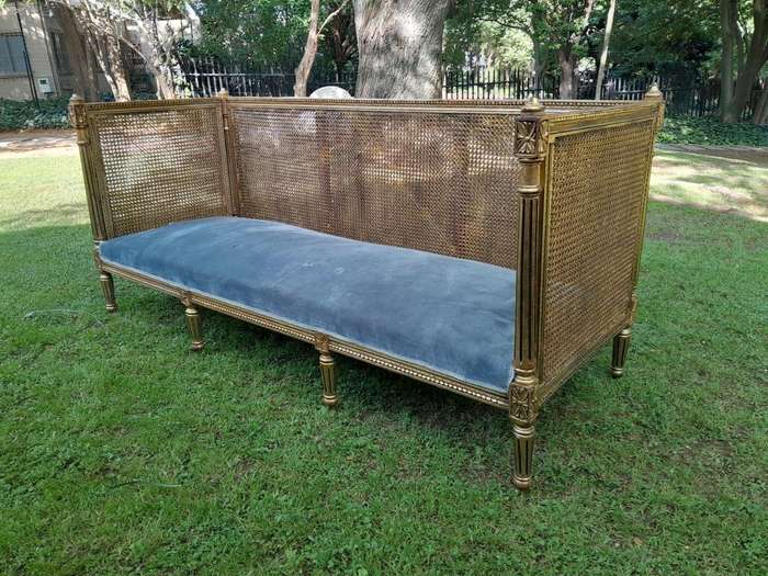 A 20th Century French Style Carved And Hand Gilded Rattan Day Bed / Settee