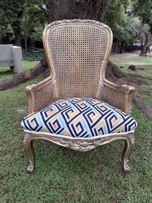 A 20th Century Pair Of French Style Rattan High Back Armchairs Hand Gilded