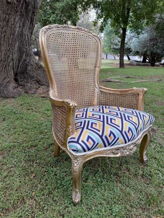 A 20th Century Pair Of French Style Rattan High Back Armchairs Hand Gilded