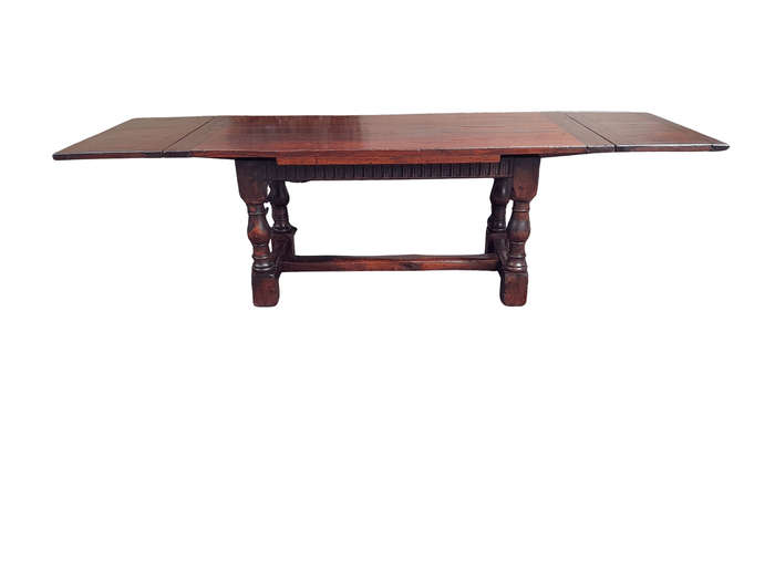 An Antique 19th Century Oak Refectory Table On Stretcher Base With Two Drawer Leaves (8-10 Seater)