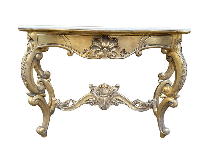 A Gilded Console Table with Marble Top