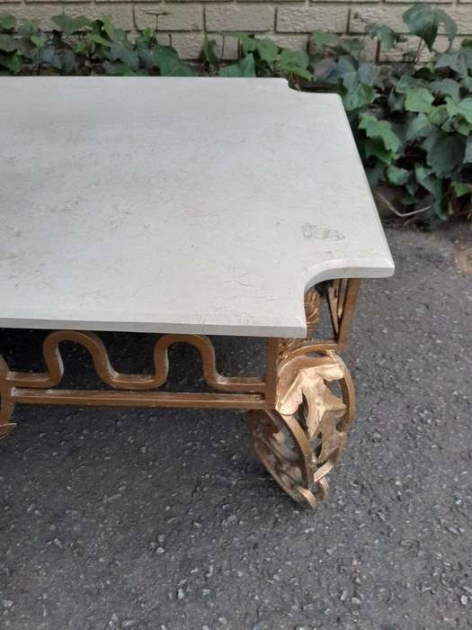 A French Ornate Style Wrought Iron With Marble Top Coffee Table