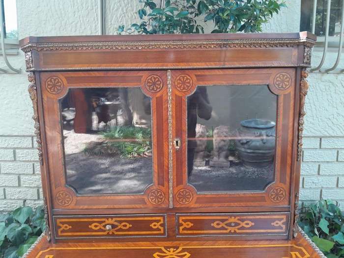 An Early 20th Century/Circa 1930 French Secretaire Inlaid And Gilt Metal In Two Parts With Glazed...