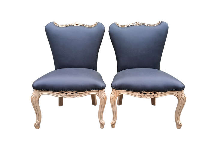 A 20TH Century Pair of Mahogany Slipper Chairs Finished in a Contemporary Bleached Finish and Uph...