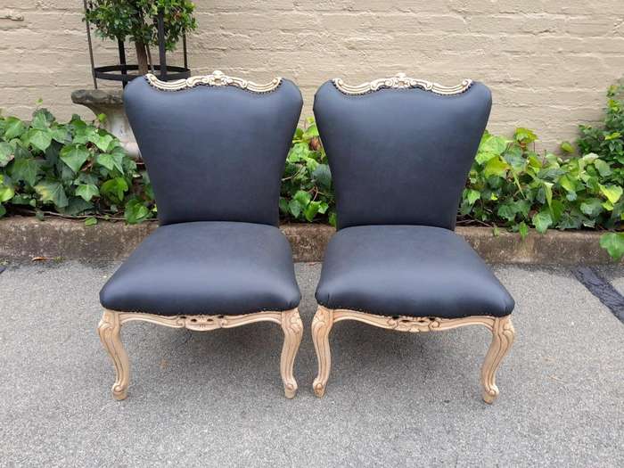 A 20TH Century Pair of Mahogany Slipper Chairs Finished in a Contemporary Bleached Finish and Uph...