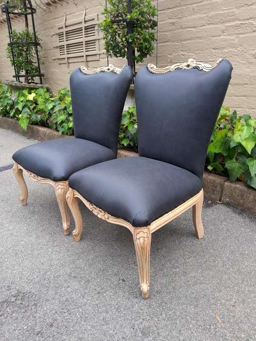 A 20TH Century Pair of Mahogany Slipper Chairs Finished in a Contemporary Bleached Finish and Uph...