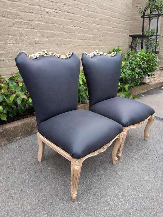 A 20TH Century Pair of Mahogany Slipper Chairs Finished in a Contemporary Bleached Finish and Uph...