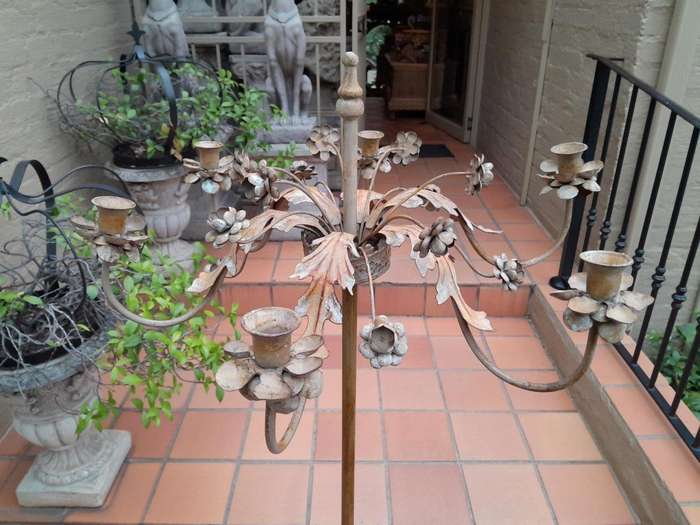 A 20TH Century Pair Of Wrought Iron Floor Candelabras