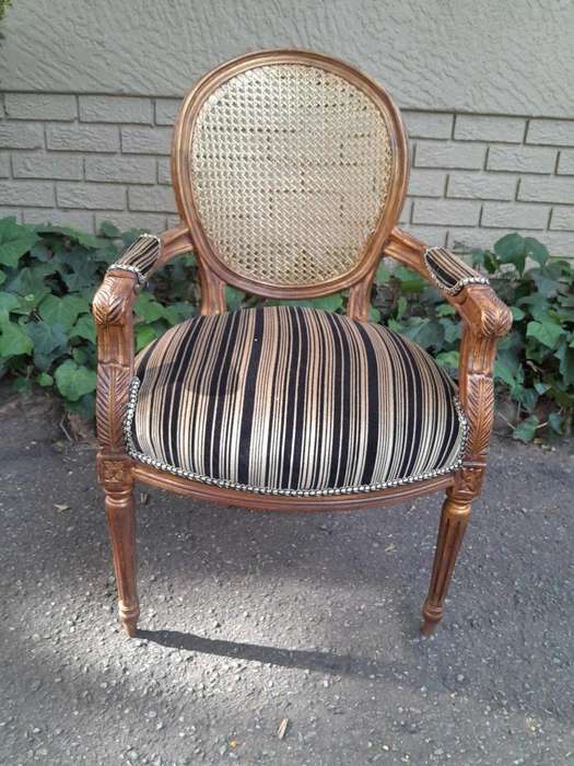 A Pair Of French Style Rattan And Carved Wooden Gilded Armchairs
