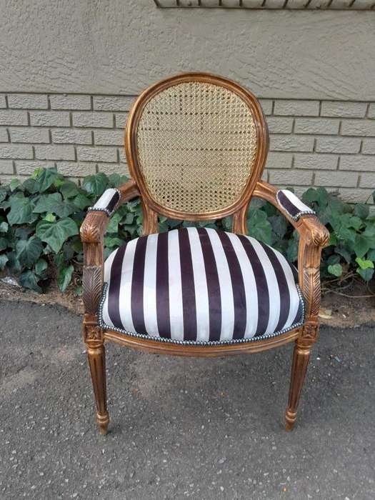 A Pair Of French Style Rattan And Carved Wooden Gilded Armchairs