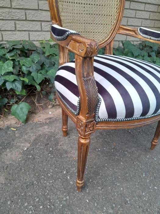 A Pair Of French Style Rattan And Carved Wooden Gilded Armchairs