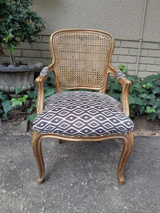 A Pair Of French Style Rattan And Carved Wooden Gilded Armchairs