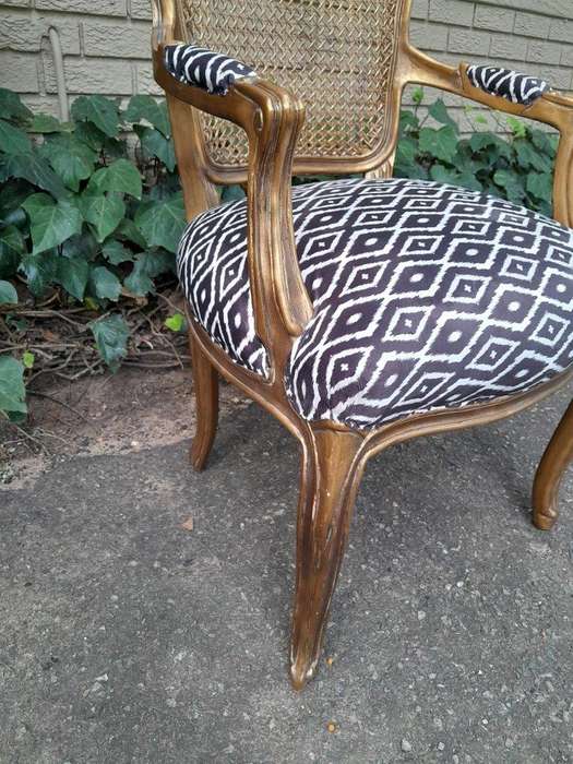 A Pair Of French Style Rattan And Carved Wooden Gilded Armchairs