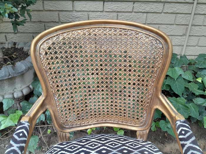 A Pair Of French Style Rattan And Carved Wooden Gilded Armchairs