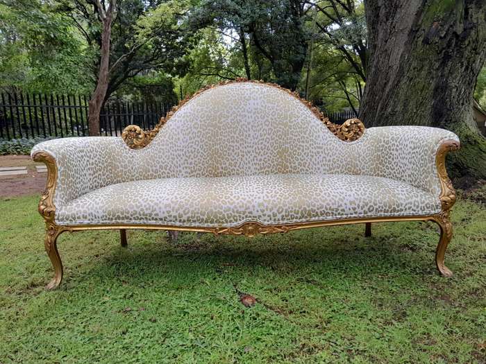 A Rare 20th Century Circa 1980 X French Rococo Style: Carved Wooden And Hand Gilded Settee Uphols...