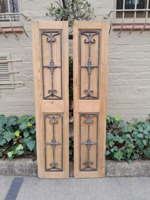 20th Century Pair of French Shutters with Bevelled Panels in a Contemporary Bleached Finish for W...