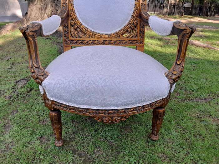 A 20th Century French Louis XVI Style Five Piece Set of Giltwood Settee and Four Armchairs