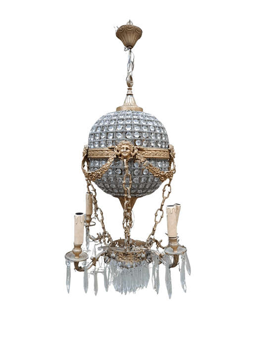 A 20th Century Brass Gilt Monumental Empire French Style Chandelier with Crystals