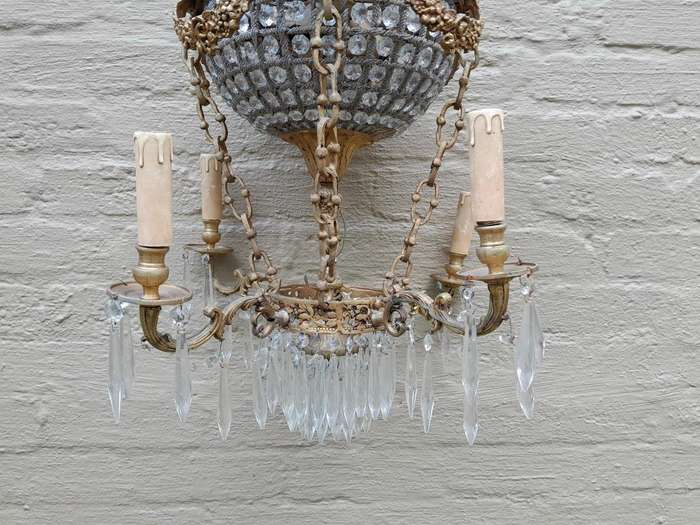 A 20th Century Brass Gilt Monumental Empire French Style Chandelier with Crystals