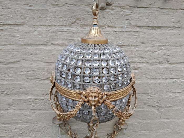 A 20th Century Brass Gilt Monumental Empire French Style Chandelier with Crystals
