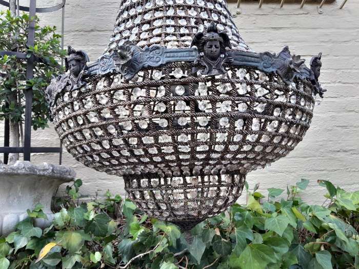 A French Style Pair of Large Gilt & Aged Monumental Empire Style Chandeliers