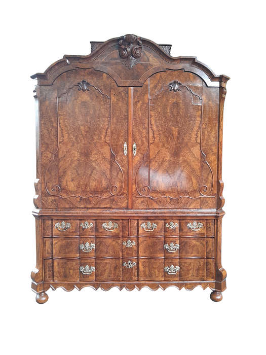 An Early 18th Century Circa 1740 Dutch Louis XIV William and Mary Burr Walnut and Oyster Armoire ...