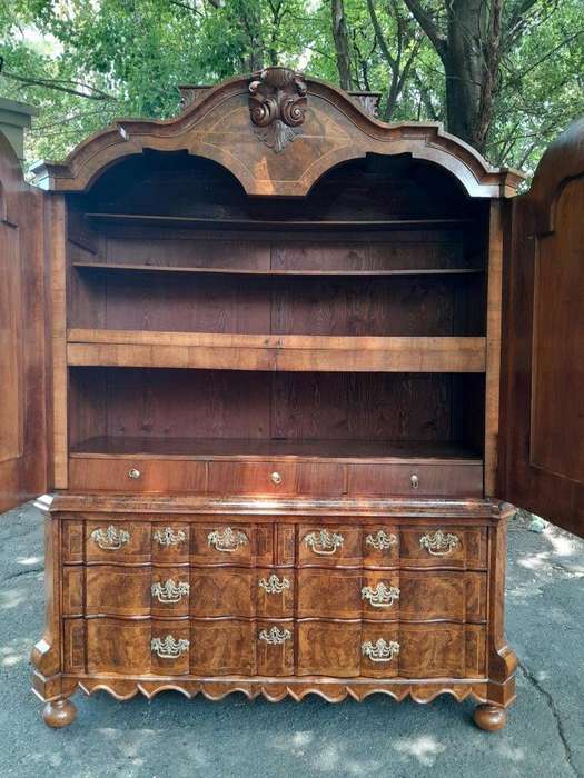 An Early 18th Century Circa 1740 Dutch Louis XIV William and Mary Burr Walnut and Oyster Armoire ...