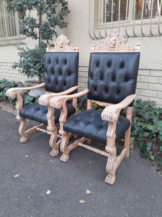 A 19th Century Spanish Heavily Carved Wooden Set of Six Mahogany Chairs (Comprises a Pair of Carv...