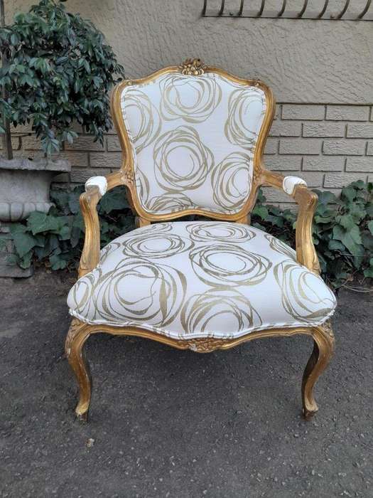A 19th Century Pair of French Carved and Gilded Wooden Armchairs Upholstered in a Custom Made Fab...