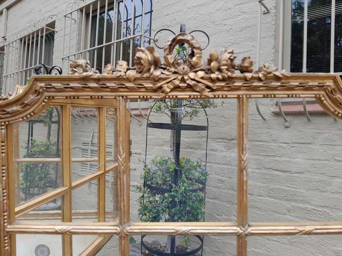 A Late 19th/Early 20TH Century French Carved Wooden Gilt Three Panel Screen With Mirrored Top Panels