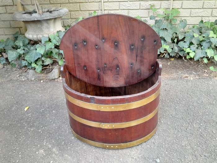 A Late 19th Century Cape Teak and Brass-bound  Pekel Balie,with Detachable Lid and Brass Bands
