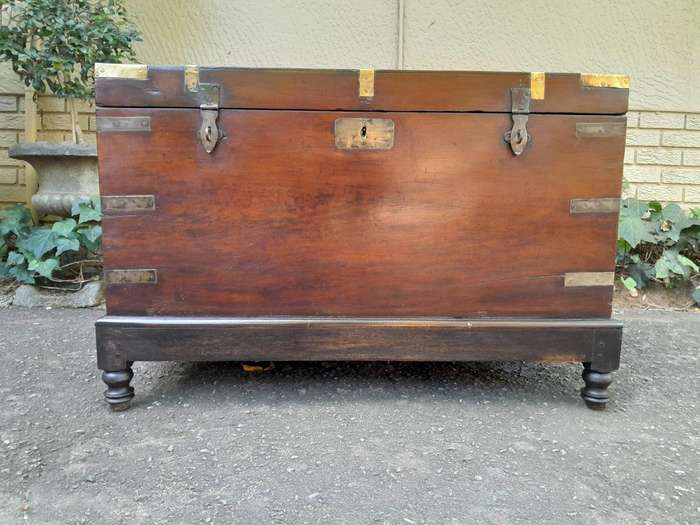 A 19th Century Circa 1800 Regency Mahogany Chest on Stand  with Four Bun Feet and Brass-mounts