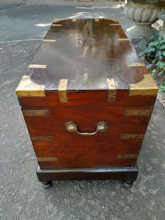 A 19th Century Circa 1800 Regency Mahogany Chest on Stand  with Four Bun Feet and Brass-mounts