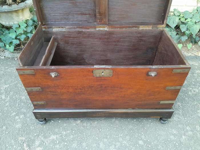 A 19th Century Circa 1800 Regency Mahogany Chest on Stand  with Four Bun Feet and Brass-mounts