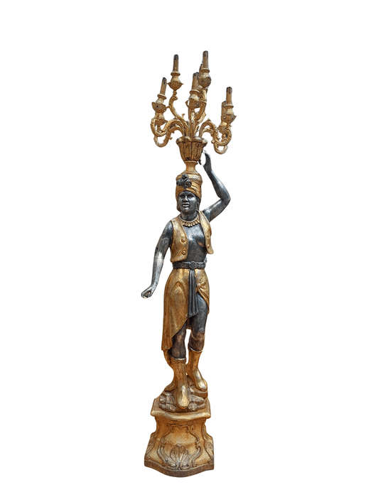 A 20th Century Decorative Gilt Blackamoor Candelabra of Large Proportion
