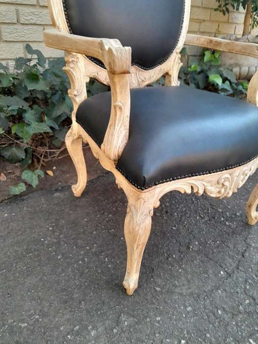 A 20th Century Pair Of French Style Carved Oak Armchairs In A Contemporary Bleached Finish And Up...