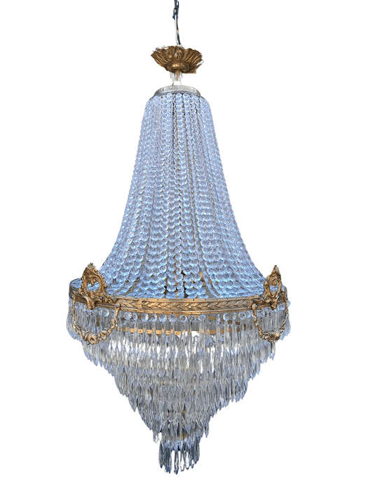 A French Empire Style Brass & Crystal Chandelier