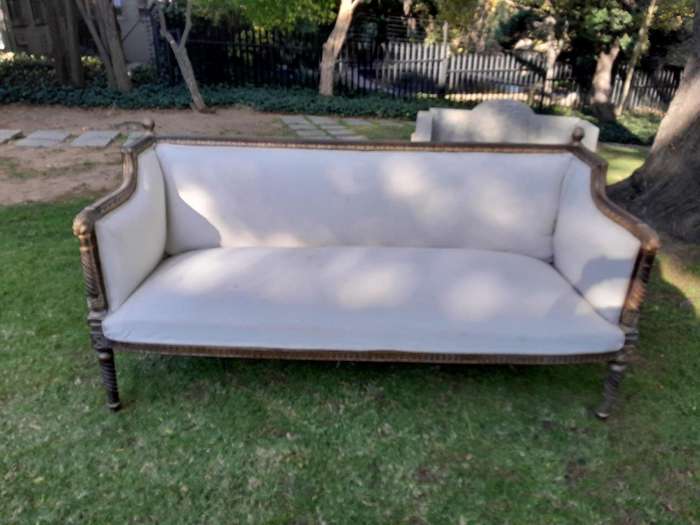 A French Louis XVI Style Large Carved Giltwood Settee