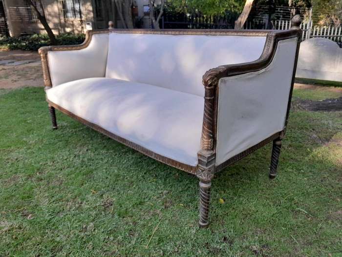 A French Louis XVI Style Large Carved Giltwood Settee